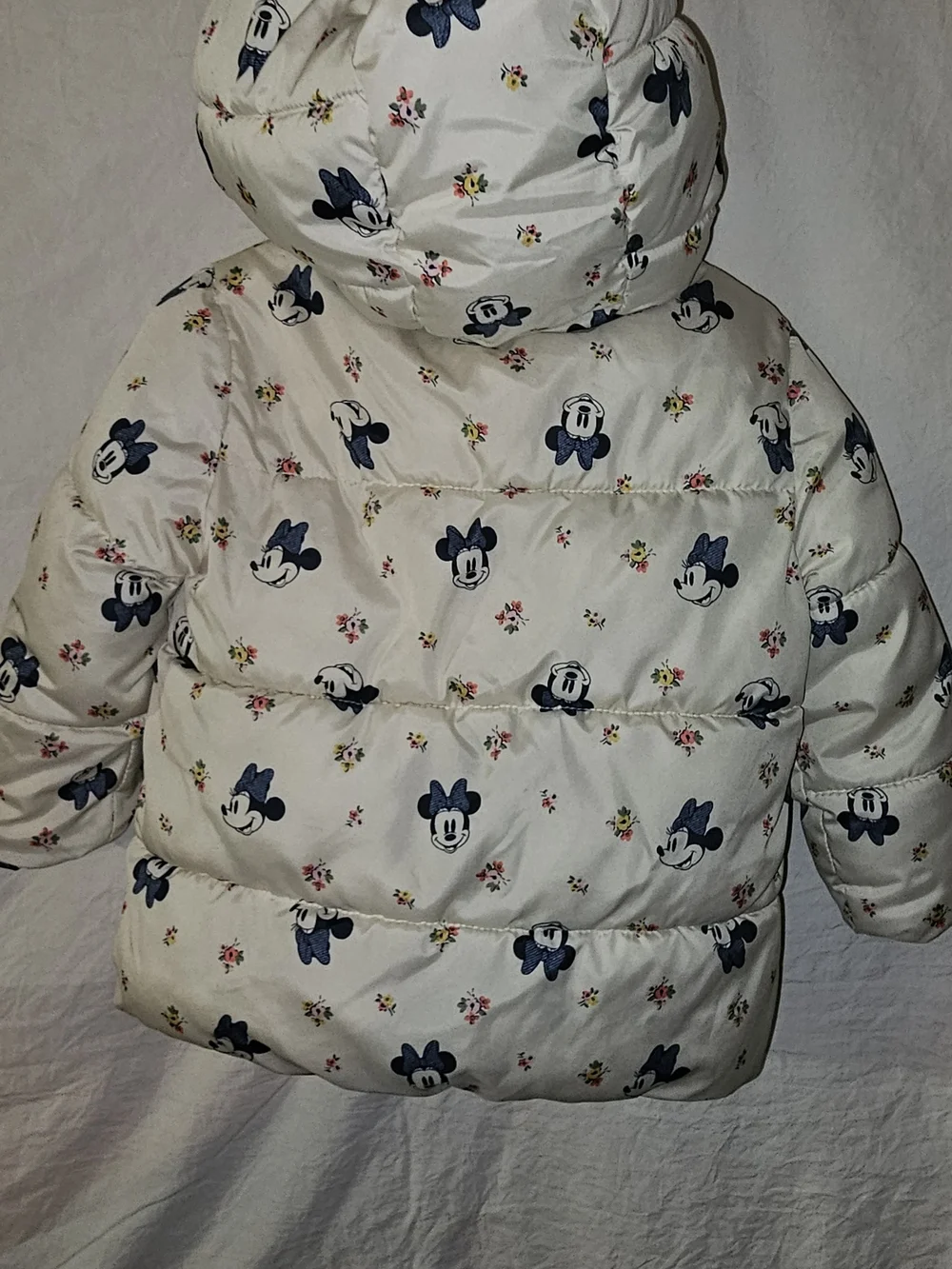 GAP White Puffer Jacket with Navy Mickey Print